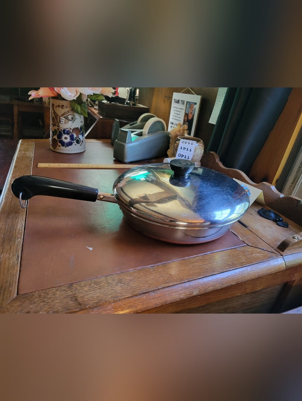NICE! Vintage Pre-‘68 Revere Ware Copper Bottom 9”Skillet Pan (With Lid)